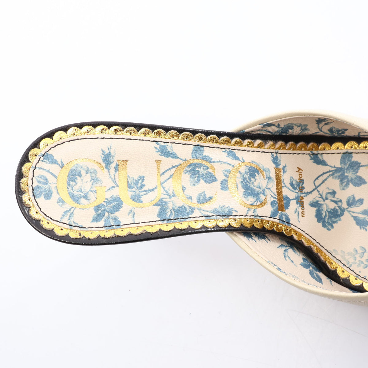 シェリーライン リボン ミュール サンダル レザー オフホワイト ブラック グッチ