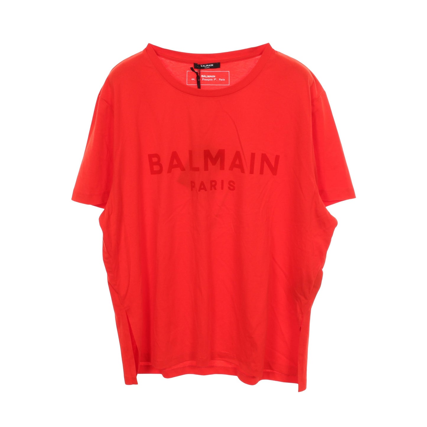 フロッキーロゴ 半袖Tシャツ コットン レッド バルマン