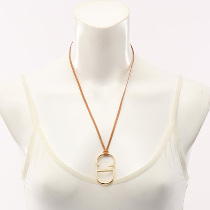 CDロゴ ネックレス GP レザー ゴールド ライトブラウン クリスチャンディオール