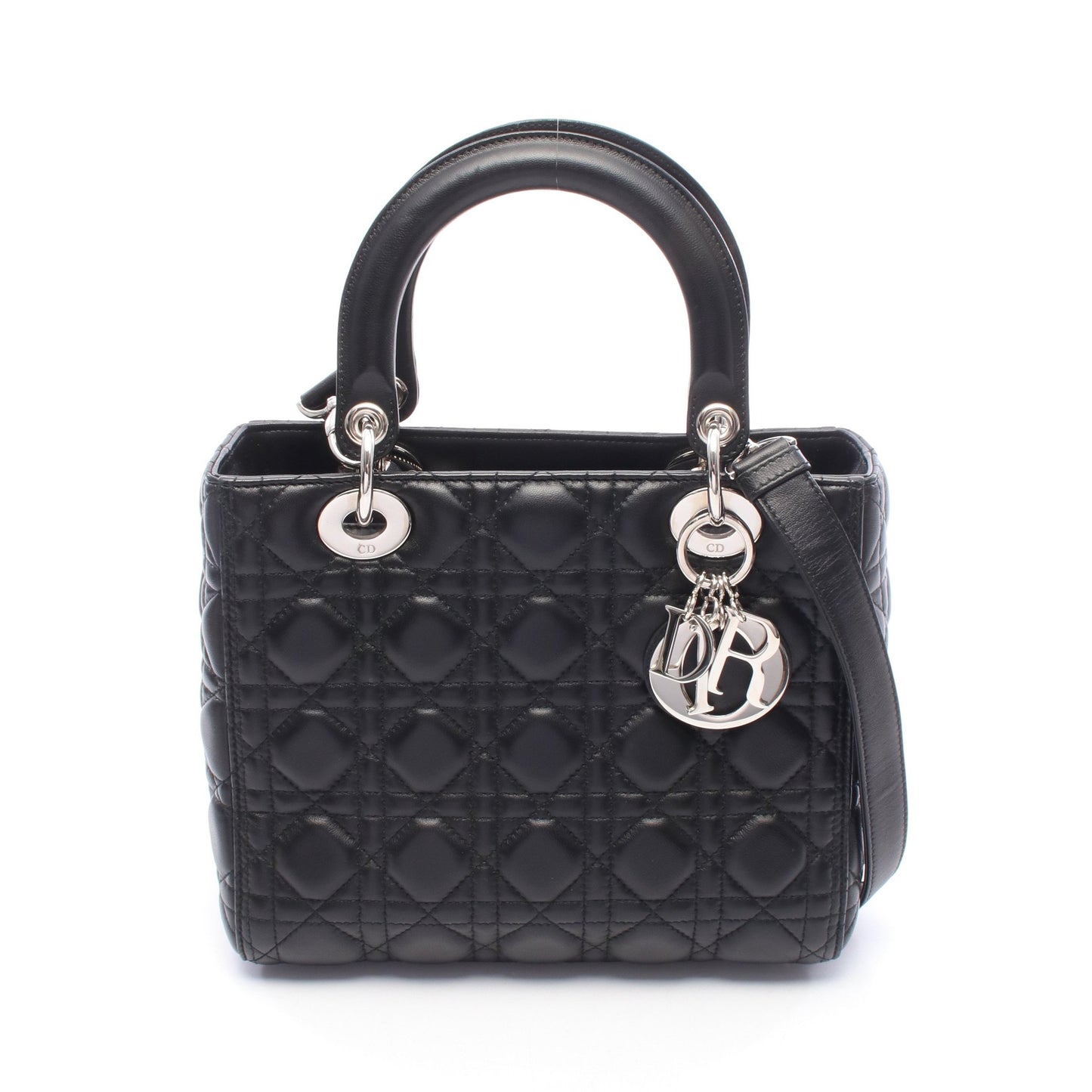 LADY DIOR レディディオール 2WAY ハンドバッグ レザー ブラック クリスチャンディオール