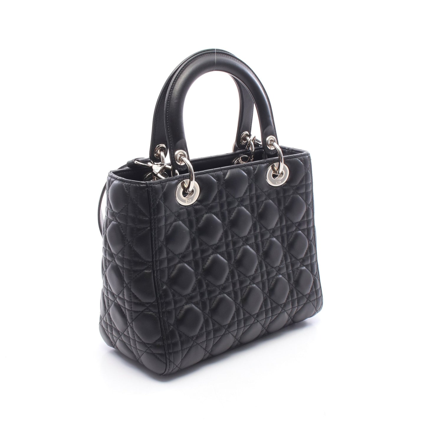 LADY DIOR レディディオール 2WAY ハンドバッグ レザー ブラック クリスチャンディオール