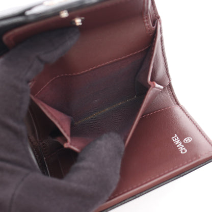 マトラッセ スモールウォレット 三つ折り財布 キャビアスキン ブラック シルバー金具 シャネル