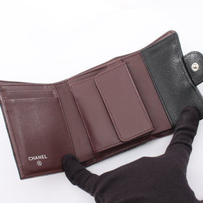 マトラッセ スモールウォレット 三つ折り財布 キャビアスキン ブラック シルバー金具 シャネル
