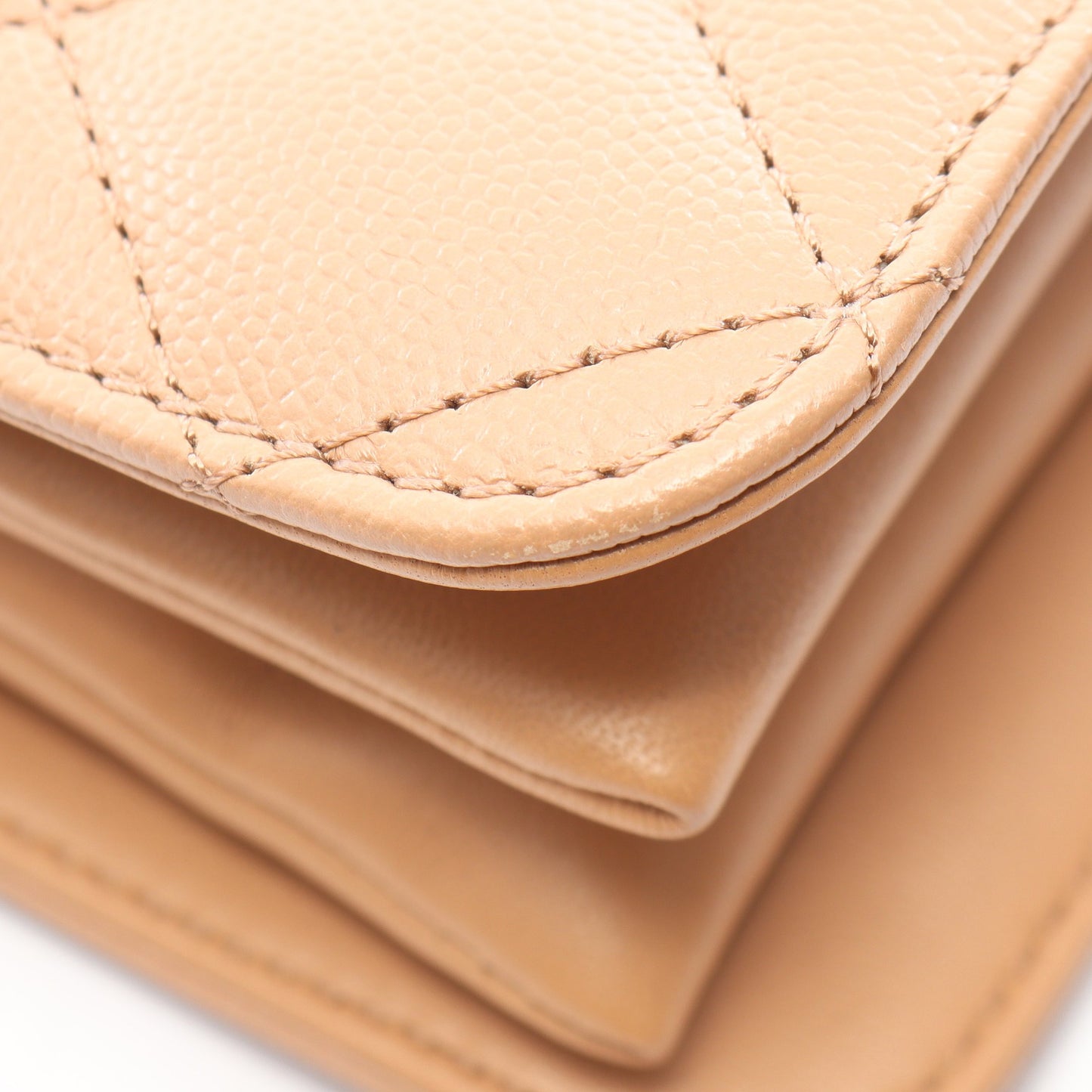 マトラッセ 2WAY チェーンショルダーバッグ キャビアスキン ベージュ ゴールド金具 シャネル