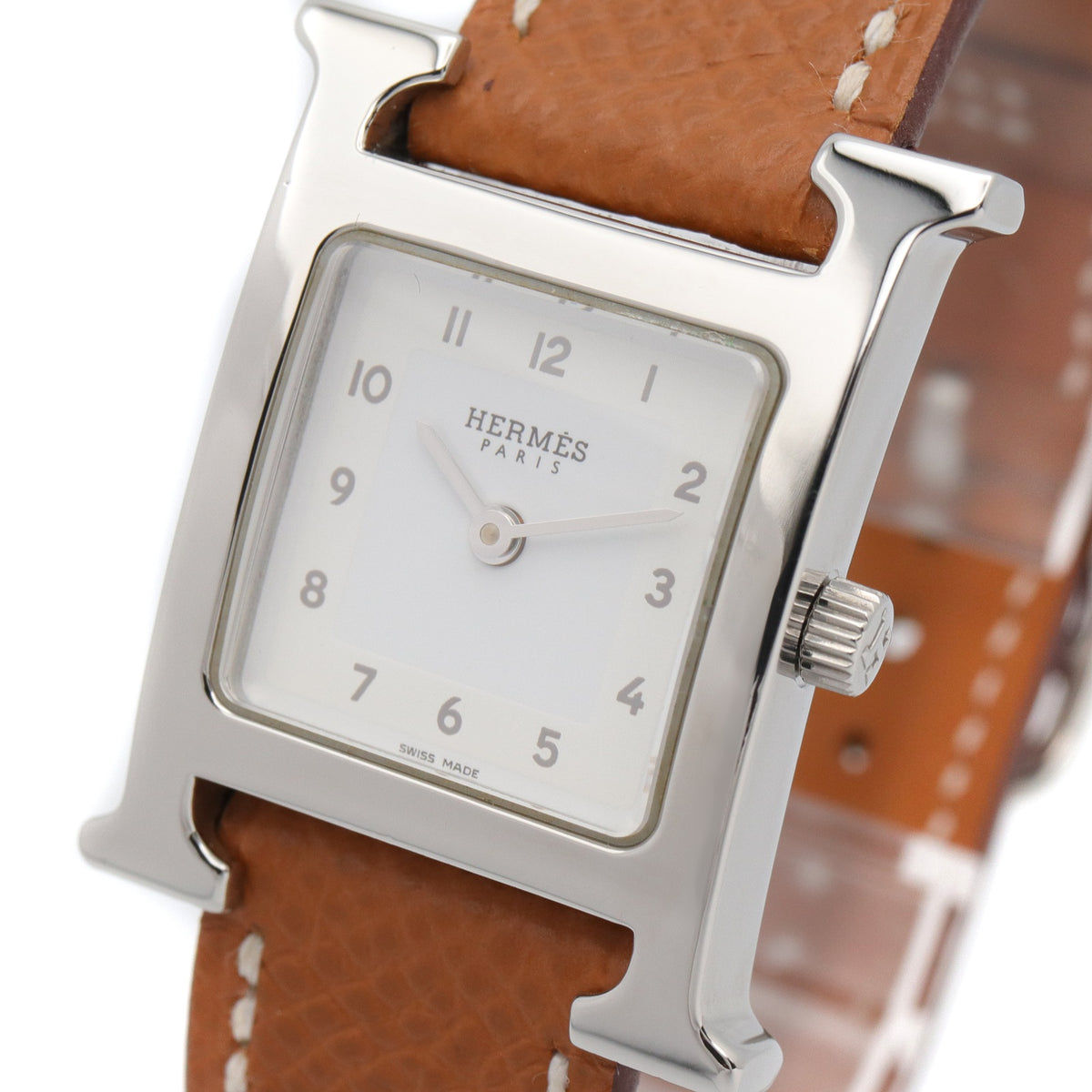Hウォッチ レディース 腕時計 クオーツ ステンレススチール レザーベルト ホワイト エルメス 時計 HERMES