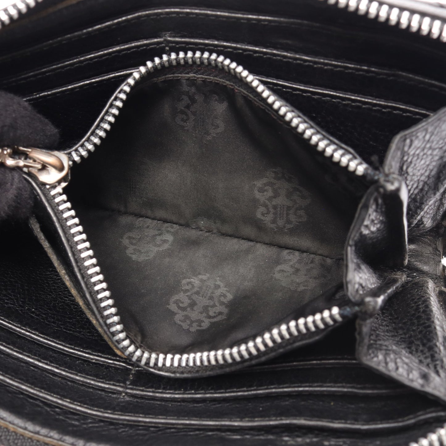 REC F ZIP QUILTED セメタリークロスパッチ ラウンドファスナー長財布 レザー ブラック クロムハーツ