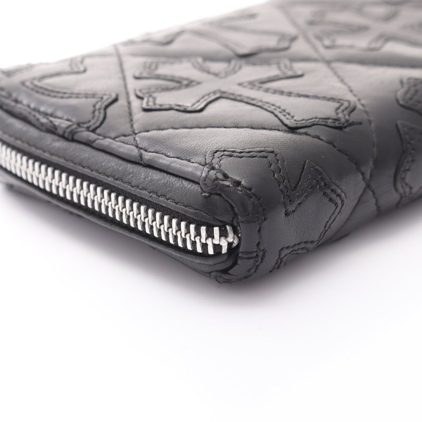 REC F ZIP QUILTED セメタリークロスパッチ ラウンドファスナー長財布 レザー ブラック クロムハーツ