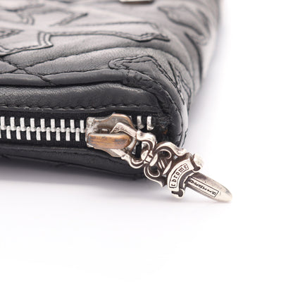 REC F ZIP QUILTED セメタリークロスパッチ ラウンドファスナー長財布 レザー ブラック クロムハーツ