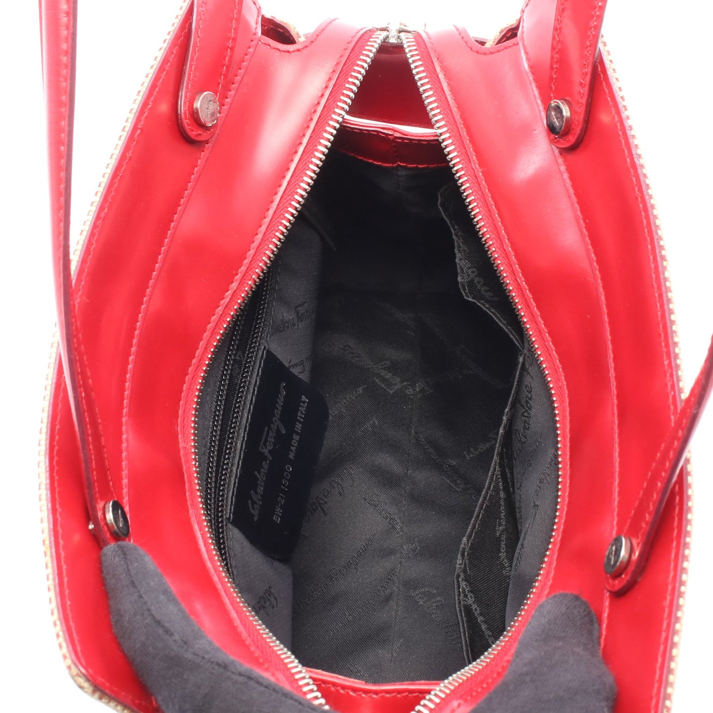 ガンチーニ ハンドバッグ リネン レザー ベージュ レッド サルヴァトーレフェラガモ バッグ Salvatore Ferragamo