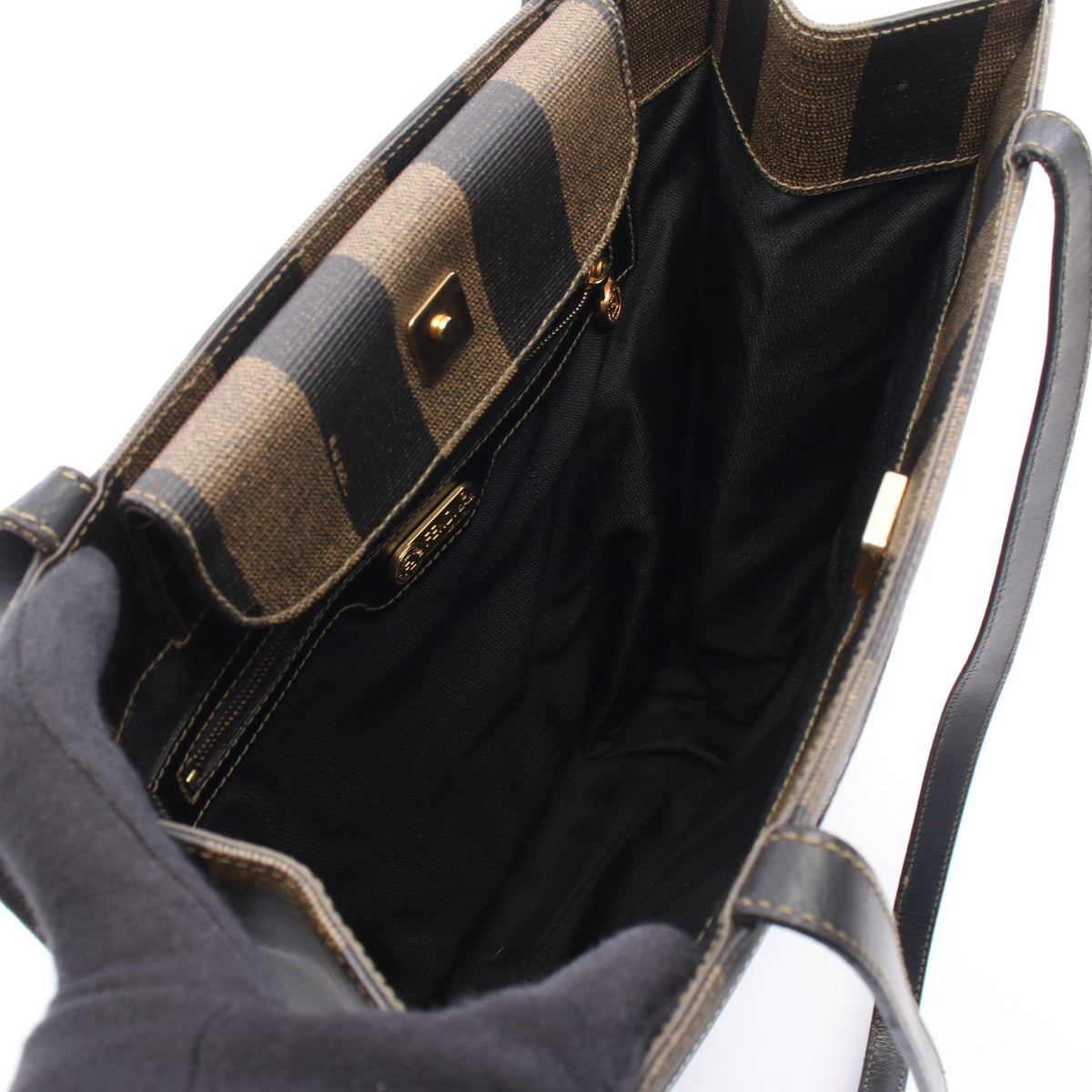 ペカン ショルダーバッグ トートバッグ PVC レザー ダークブラウン ブラック フェンディ バッグ FENDI