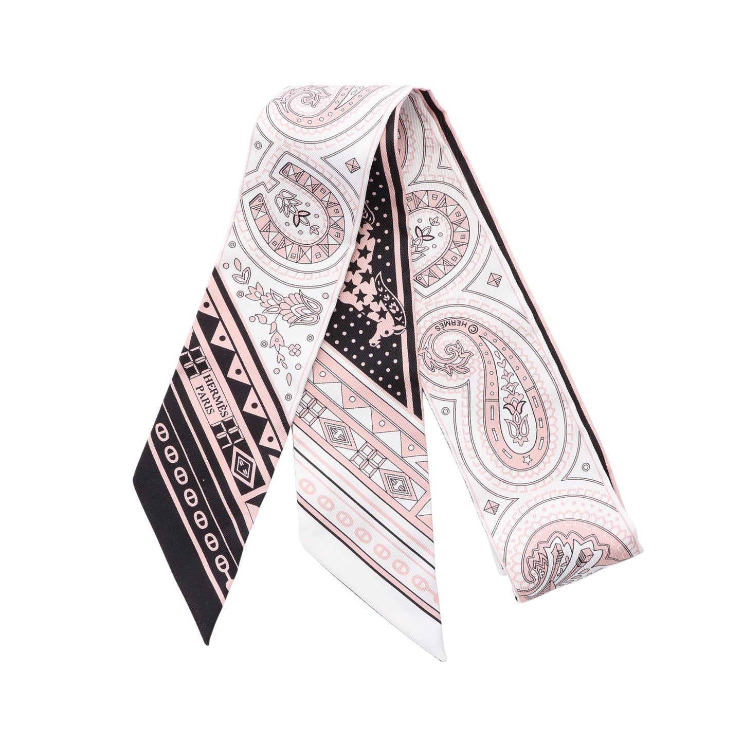 ツイリー Cheval de Coeur Bandana リボン スカーフ シルク ピンク ブラック ホワイト エルメス