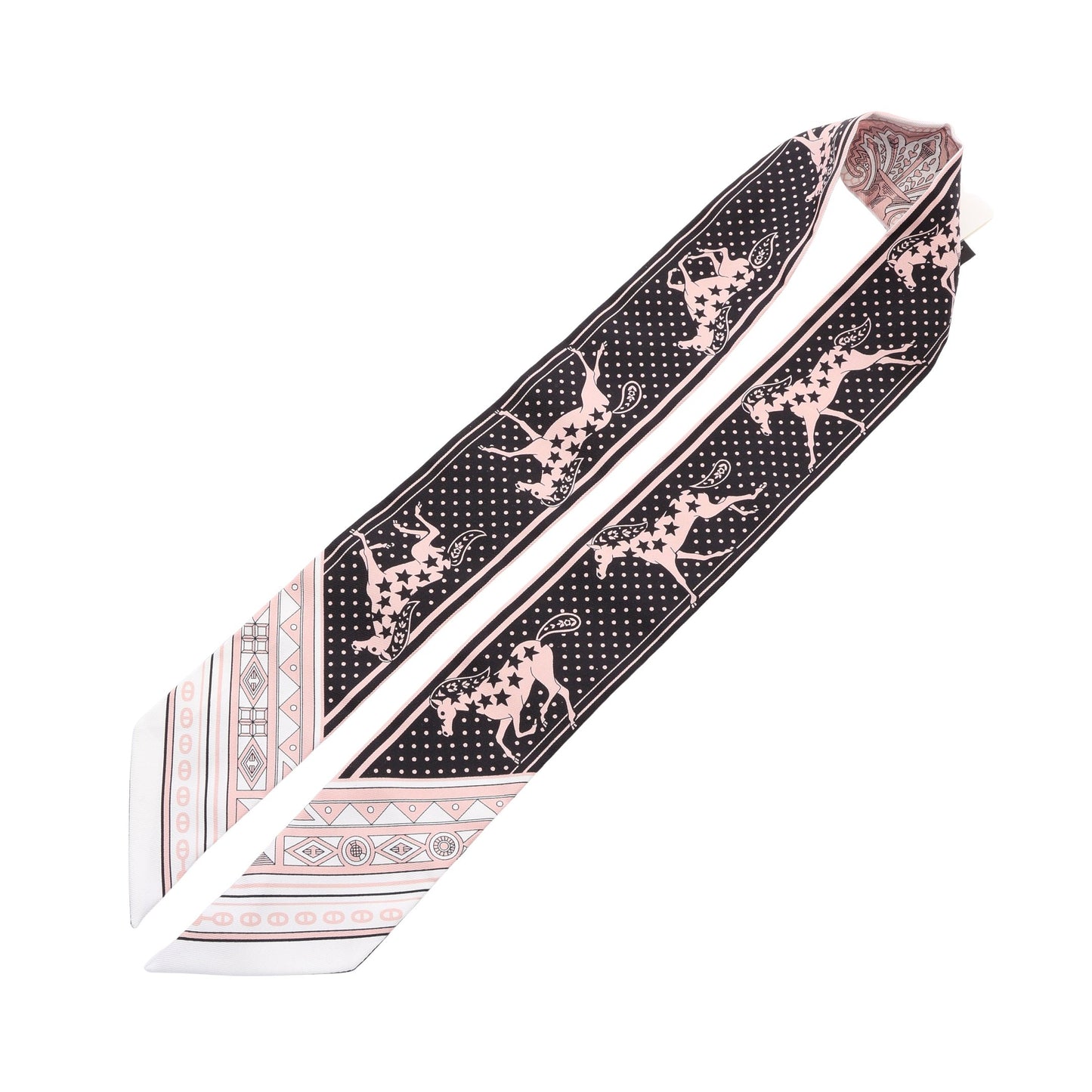 ツイリー Cheval de Coeur Bandana リボン スカーフ シルク ピンク ブラック ホワイト エルメス