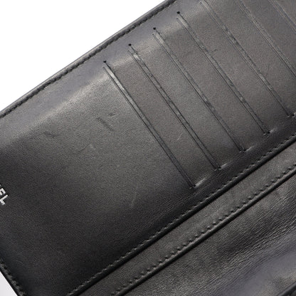 マトラッセ 二つ折り長財布 キャビアスキン ブラック シルバー金具 シャネル