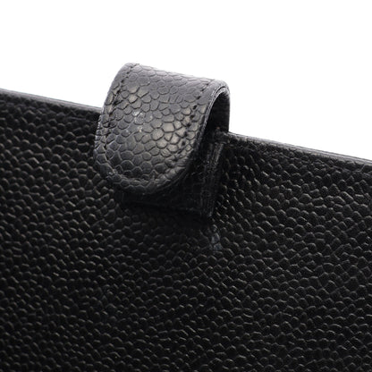 ココマーク 手帳カバー キャビアスキン ブラック ゴールド金具 シャネル