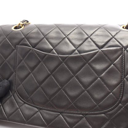 マトラッセ Wフラップ Wチェーンショルダーバッグ ラムスキン ブラック ゴールド金具 シャネル