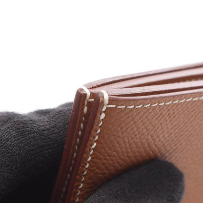 ベアンコンパクト ゴールド 二つ折り財布 ヴォーエプソン ブラウン シルバー金具 B刻印 エルメス
