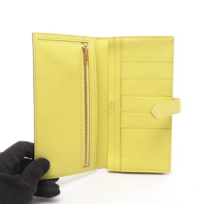ベアンスフレ ライム 二つ折り長財布 シェーブル イエロー ゴールド金具 □R刻印 エルメス