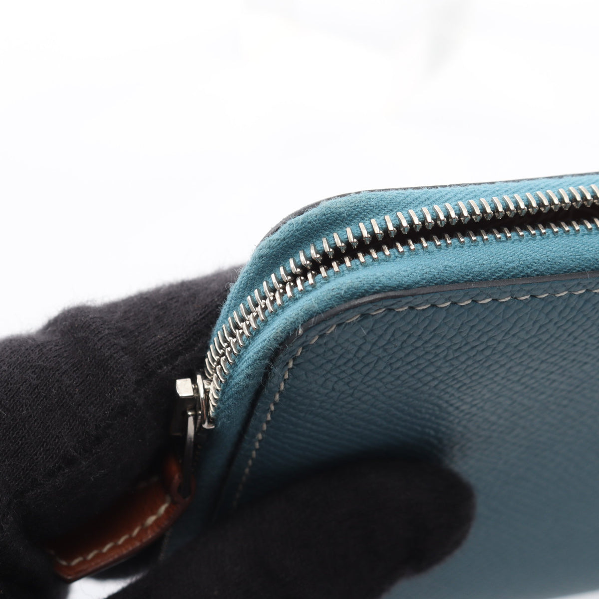 アザップロング シルクイン ブルージーン ラウンドファスナー長財布 ヴォーエプソン ライトブルー シルバー金具 B刻印 エルメス