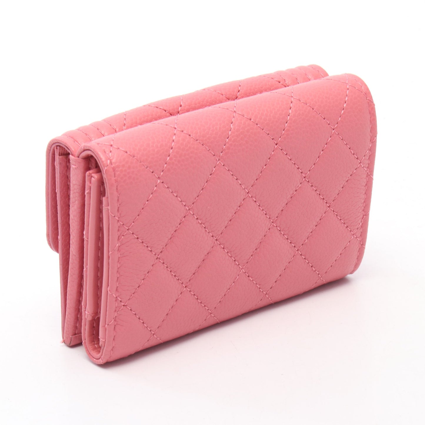ボーイシャネル 三つ折り財布 キャビアスキン ピンク ゴールド金具 シャネル