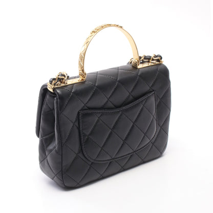 トップハンドル マトラッセ 2WAY チェーンショルダーバッグ ラムスキン ブラック ゴールド金具 シャネル