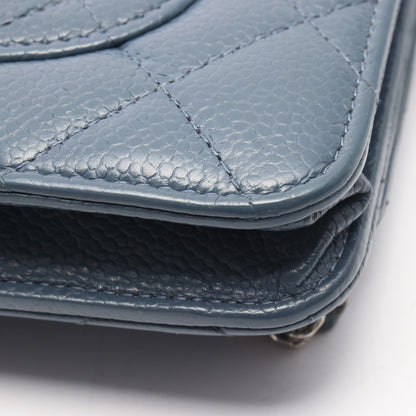 マトラッセ チェーンウォレット キャビアスキン ブルーグレー シルバー金具 シャネル