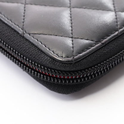 カンボンライン ラウンドファスナー長財布 レザー エナメルレザー ブラック シルバー金具 シャネル