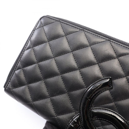 カンボンライン ラウンドファスナー長財布 レザー エナメルレザー ブラック シルバー金具 シャネル
