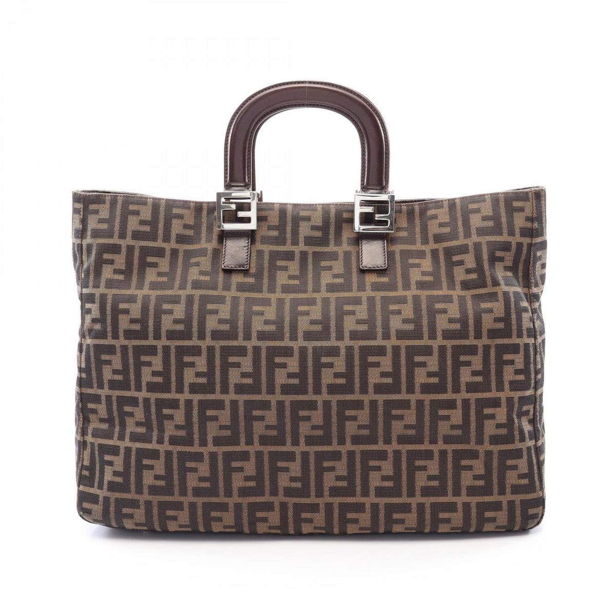 ズッカ ハンドバッグ トートバッグ キャンバス レザー ブラウン ダークブラウン フェンディ