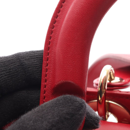 LADY DIOR MY ABCDIOR レディディオール スモール カナージュ 2WAY ハンドバッグ レザー レッド クリスチャンディオール
