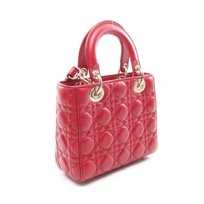 LADY DIOR MY ABCDIOR レディディオール スモール カナージュ 2WAY ハンドバッグ レザー レッド クリスチャンディオール