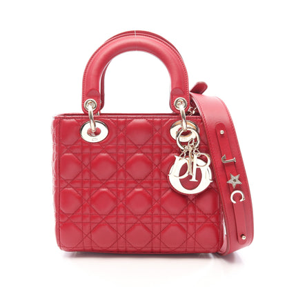 LADY DIOR MY ABCDIOR レディディオール スモール カナージュ 2WAY ハンドバッグ レザー レッド クリスチャンディオール