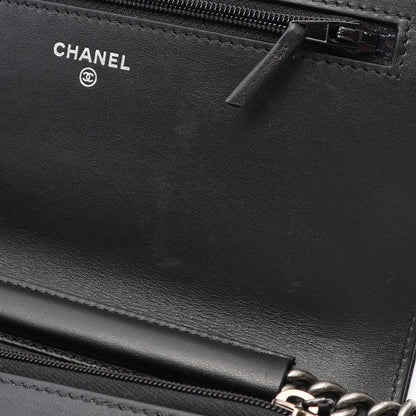 ボーイシャネル マトラッセ チェーンウォレット キャビアスキン ブラック シルバー金具 シャネル