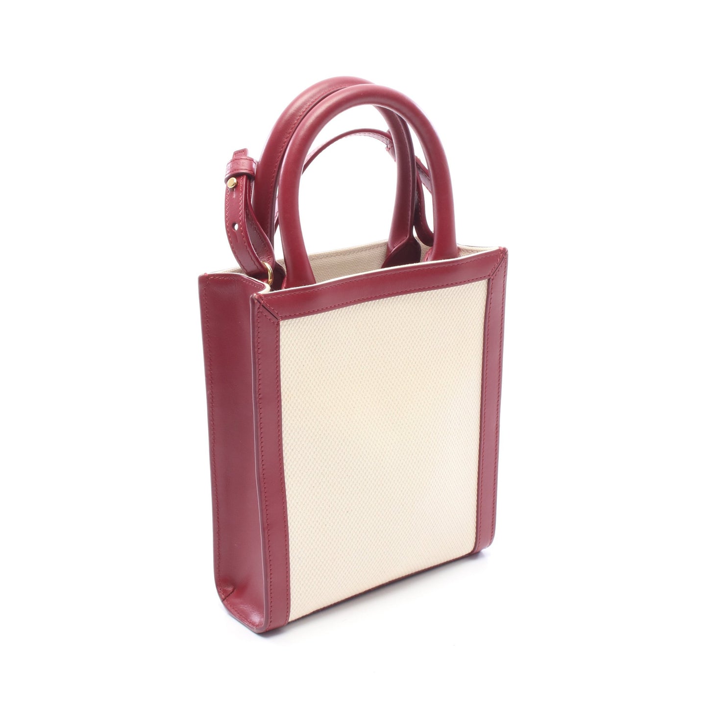 ミニ バーティカルカバ 2WAY ハンドバッグ キャンバス レザー アイボリー ボルドー セリーヌ