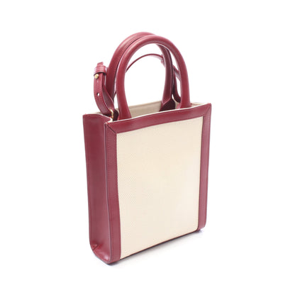 ミニ バーティカルカバ 2WAY ハンドバッグ キャンバス レザー アイボリー ボルドー セリーヌ