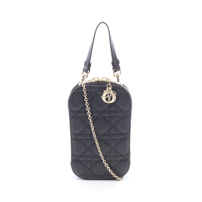 LADY DIOR レディディオール フォンホルダー カナージュ ハンドバッグ レザー ブラック クリスチャンディオール