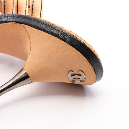 レースアップ ミュール サンダル サテン ベージュ シャネル