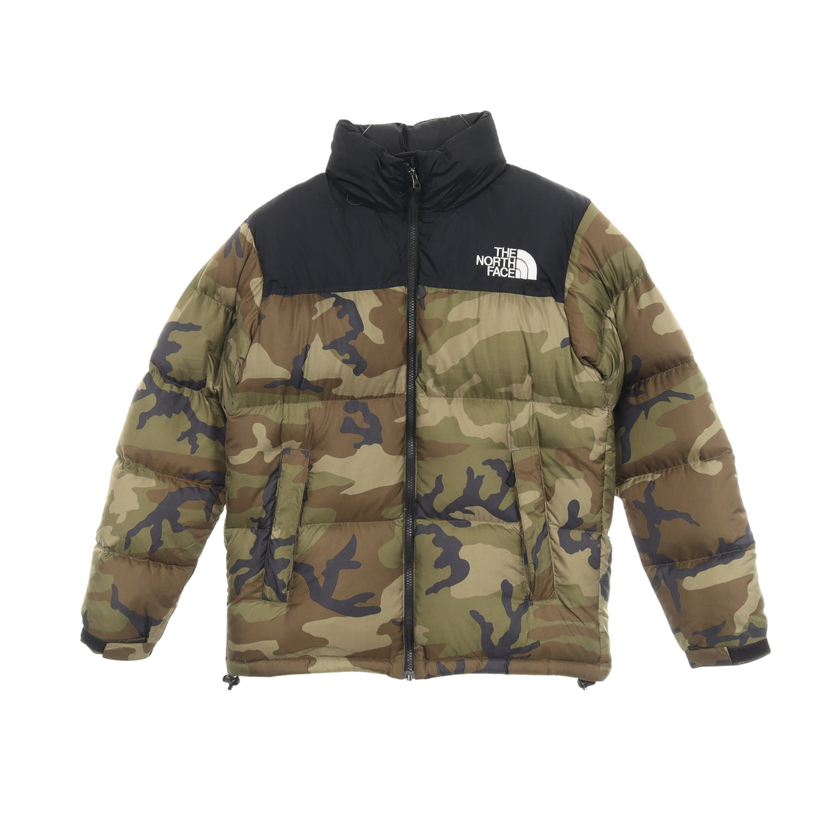 NOVELTY NUPTSE JACKET カモフラージュ フード付き ダウンジャケット ナイロン カーキグリーン ブラック ザノースフェイス
