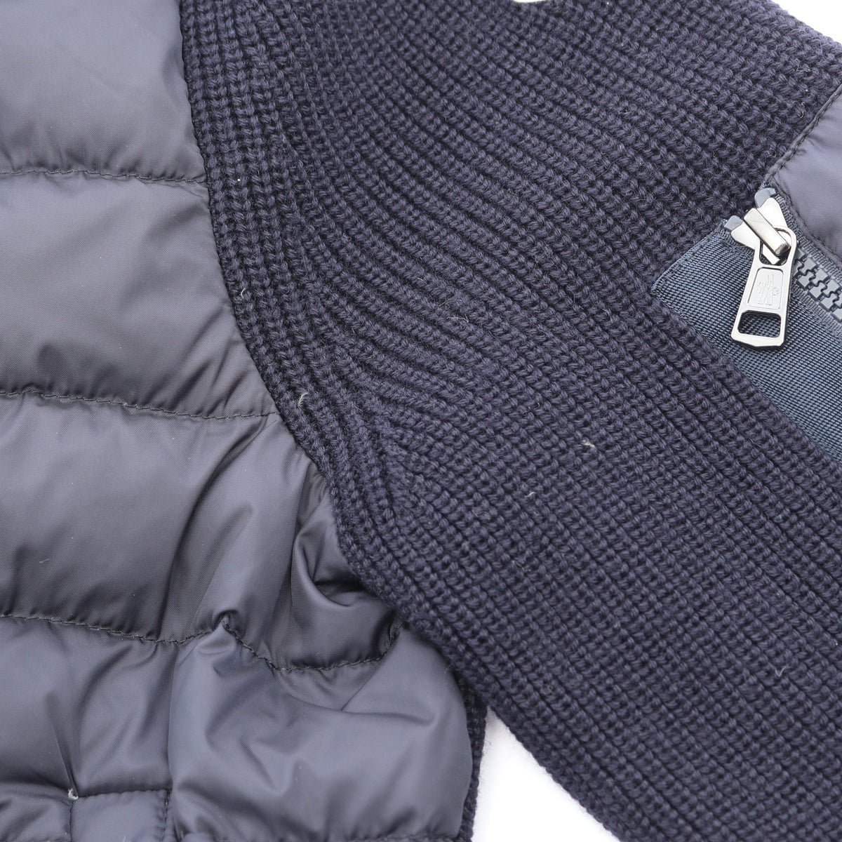 MAGLIONE カーディガン 切替 フード付き ダウンジャケット ナイロン ウール ネイビー モンクレール