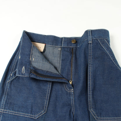 GGキャンバス ロールアップ デニムパンツ コットン ブルー ベージュ グッチ