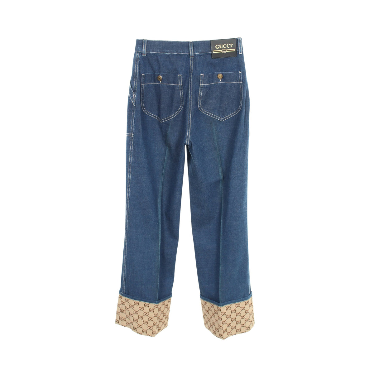 GGキャンバス ロールアップ デニムパンツ コットン ブルー ベージュ グッチ