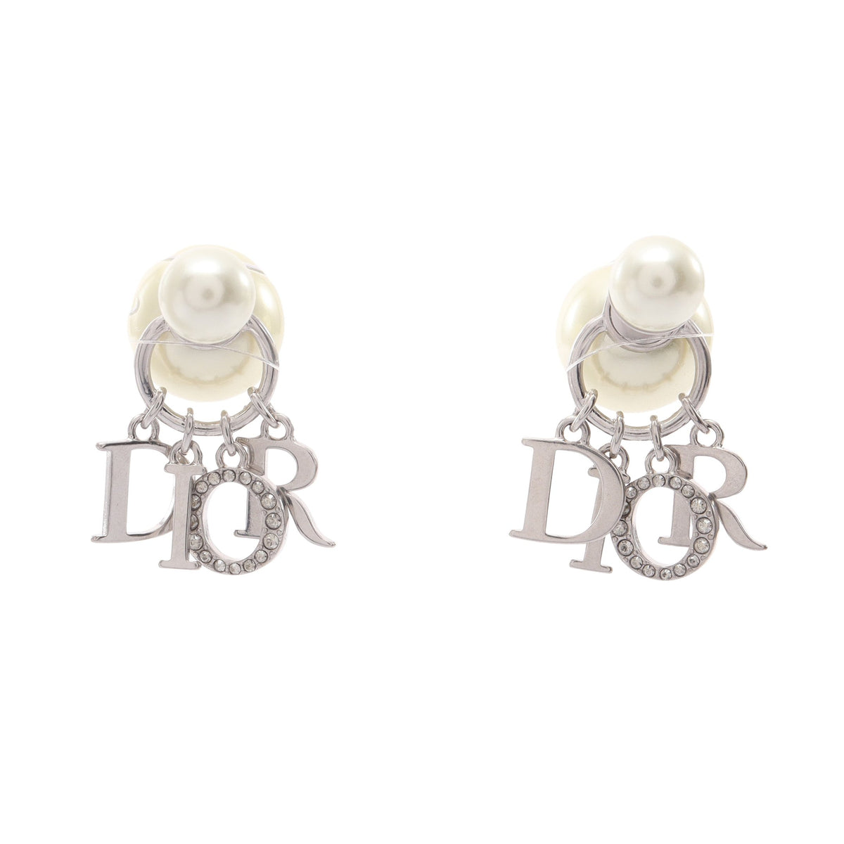 Dior Tribales トライバル ピアス フェイクパール ラインストーン シルバー クリア オフホワイト クリスチャンディオール
