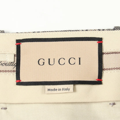 チェック スラックス トラウザーズ リネン ウール グレーブラウン グッチ