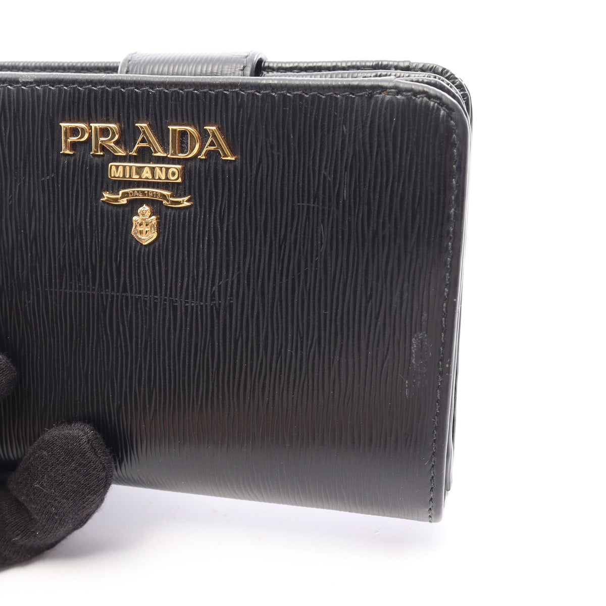 SAFFIANO TRIANG 二つ折り財布 サフィアーノレザー ブラック プラダ