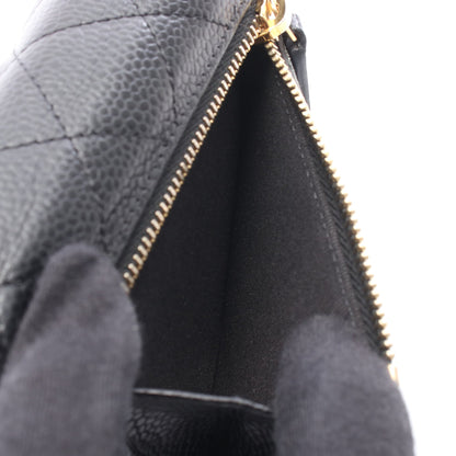 クラシック スモール フラップ ウォレット 三つ折り財布 キャビアスキン ブラック ゴールド金具 シャネル
