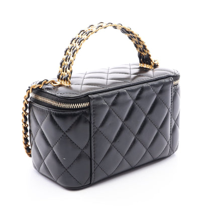 マトラッセ バニティバッグ 2WAY チェーンショルダーバッグ レザー ブラック ゴールド金具 シャネル