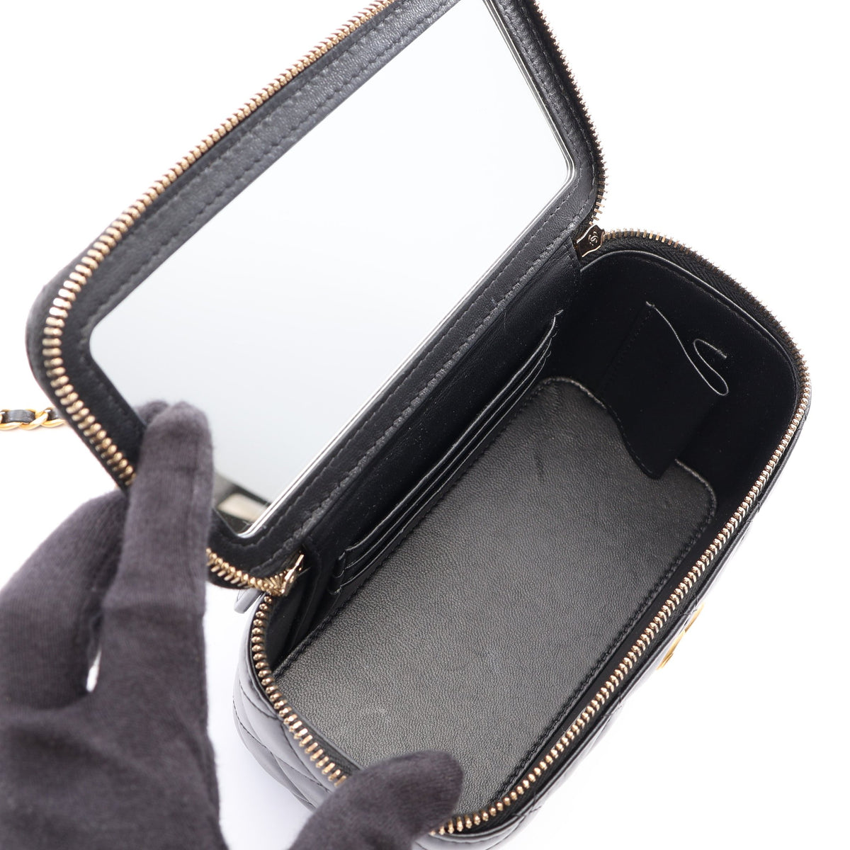 マトラッセ バニティバッグ 2WAY チェーンショルダーバッグ レザー ブラック ゴールド金具 シャネル