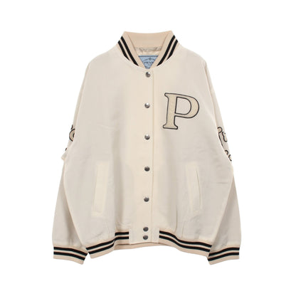 KID MOHAIR BOMBER JACKET パッチデザイン ボンバージャケット モヘヤ ウール オフホワイト ブラック プラダ