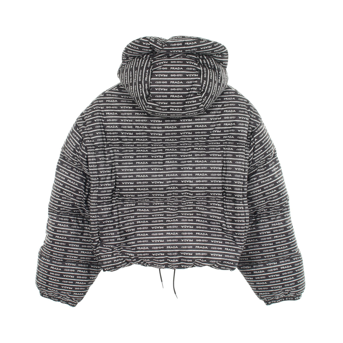 Re-Nylon ロゴ総柄 フード付き クロップド ダウンジャケット ナイロン ブラック プラダ アウター PRADA