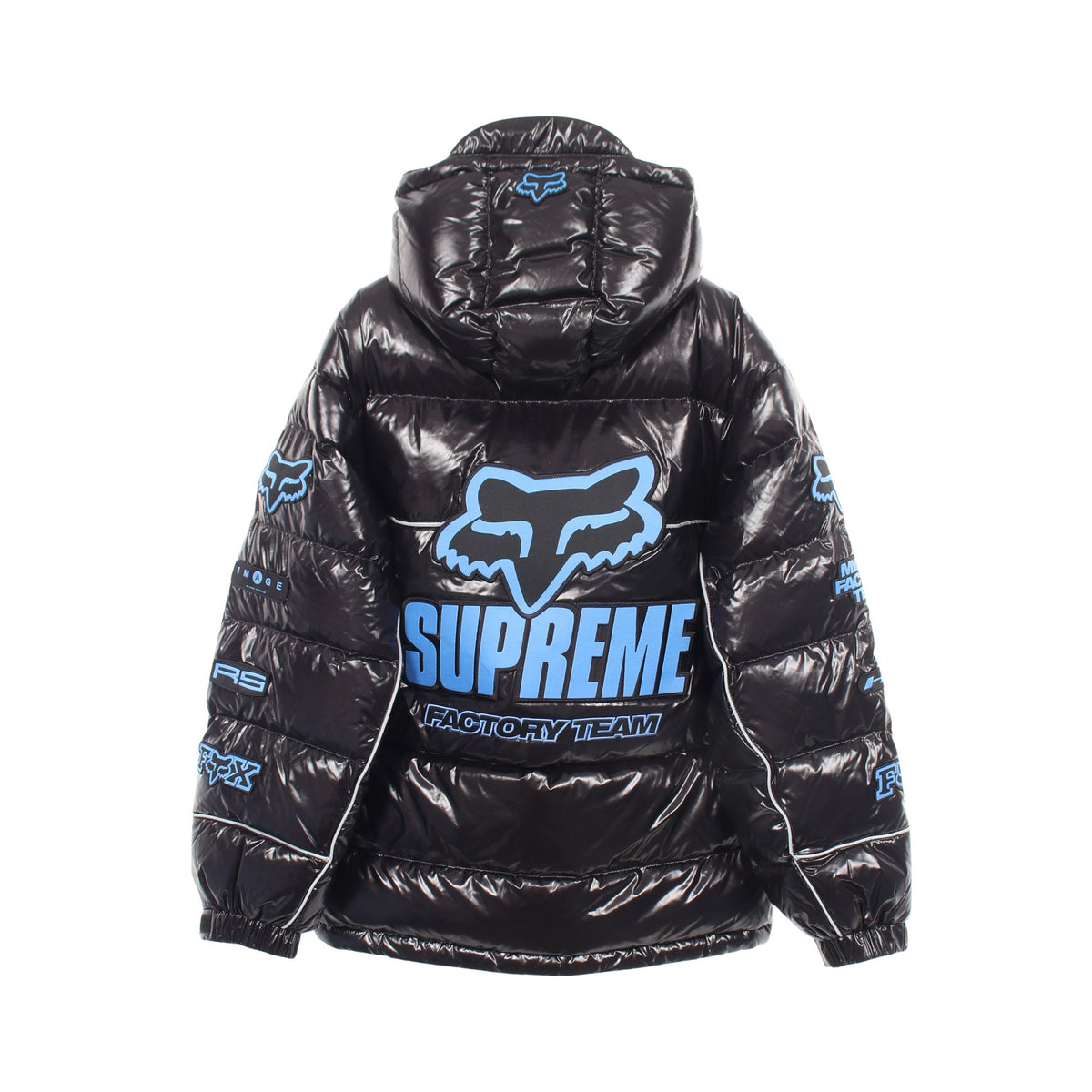 Supreme × Fox Racing Shiny Down Puffer Jacket フード付き ダウンジャケット ナイロン ブラック シュプリーム