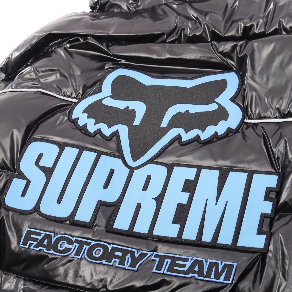 Supreme × Fox Racing Shiny Down Puffer Jacket フード付き ダウンジャケット ナイロン ブラック シュプリーム